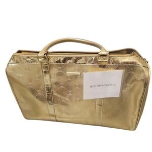 BCBGMAXAZRIA Gold Satchel Top Handle Bag Quilted Designer weekend  bag NWT‎
